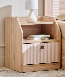 Mesita de noche apilada multinivel única con tres cajones no coincidentes en negro, marrón y gris, patas abiertas, a precios al por mayor - Product Image 6