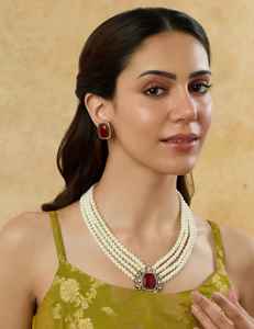 Designer victorien Polki collier ensemble boucles d'oreilles de luxe plaqué or polonais bijoux de mariée pour mariage fiançailles fête d'anniversaire - Product Image 3