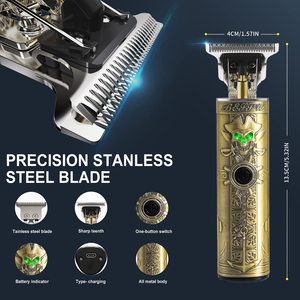 Tondeuse à barbe sans fil rechargeable à lame en T à écartement zéro pour hommes, tondeuse à cheveux professionnelle en acier inoxydable avec alimentation USB - Product Image 5