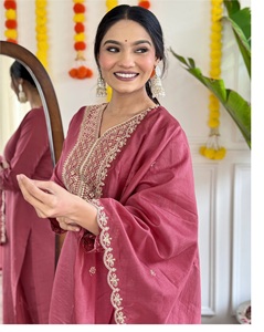 Indian Best Pure Viscose Chanderi Kurti con Pantalón elástico Mujeres Indian Nylon Dupatta para niñas Traje de fiesta disponible - Product Image 5