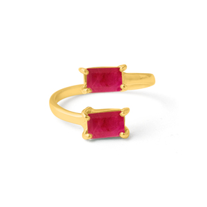 Baguette Cut <b>Ruby</b> Gemstone <b>Ring</b> 925 Sterling Silver Gold Plated <b>Ring</b> Trendy Prong Setting <b>Ring</b> <b>for</b> Wedding Gift Party <b>For</b> <b>Women</b>. - Product Image 1