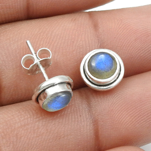 925 Sterling Silver Natural Labradorite Gemstone Forme Ronde De Luxe Fabriqué À La Main Boucles D'oreilles Bohème Dainty Bijoux Pour Elle - Product Image 1
