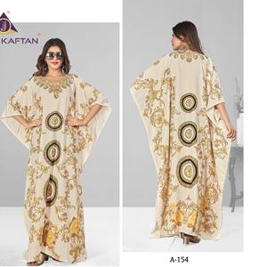 Caftán con estampado Digital de crepé de poliéster Afreen exclusivo pakistaní indio para mujer, ropa de playa informal hasta el suelo - Product Image 1