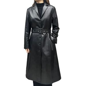 Chaqueta de Cuero Genuino para Hombre, Forro Polar, Acolchada, Transpirable, Abrigo de Invierno, Cinturón, Solapa, Color Sólido, para Otoño y Primavera, Decoración con Logotipo Tejido - Product Image 3