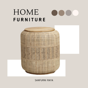 Hot selling rattan <b>Stool</b> with teak solid wooden Modern minimalist style living room <b>stool</b> home furniture - Product Image 6