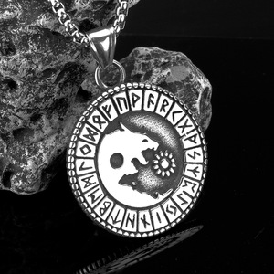 yunnique Vintage Style <b>Titanium</b> Steel Men's Pendant Necklace Retro Viking Rune Bear Pattern Wholesale Fashion Jewelry - Product Image 1