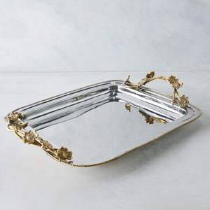 Bandeja DE SERVICIO DE METAL decorativa con diseño floral pintado a mano adecuado para espacios de comedor tradicionales y contemporáneos - Product Image 4