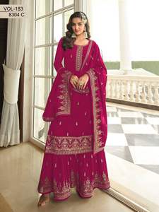 Heavy Fox Georgette Palazzo Suit With Embroidery Sequence Work and Lace Decoration Less Fancy Design - Product Image 4