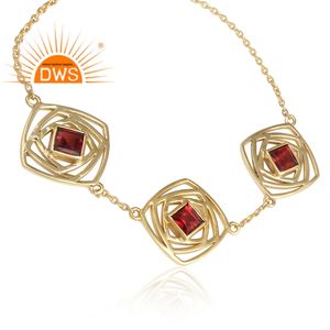 Bracelet en pierre précieuse grenat naturel, bracelet multi-carrés, design argenté plaqué or, fabricant de bijoux, collection classique - Product Image 3