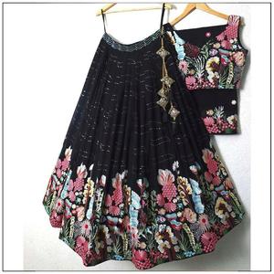 Lehenga choli มีสไตล์พรีเมี่ยมการเข้ารหัสจิ้งจอก georgette 9เข็มปักเลื่อมทำงานกับ Cancan และผ้าใบ patta - Product Image 2