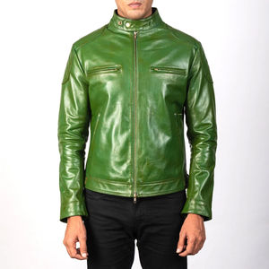 แจ็คเก็ตบอมเบอร์หนังผสมผ้าแคนวาสสำหรับผู้ชายรุ่นใหม่ล่าสุด ดีไซน์สไตล์ไบค์เกอร์ ซิปยาว แต่งโลโก้ด้านหน้า แฟชั่นแนวสตรีทสุดฮิต - Product Image 3