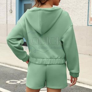 High Quality Casual Wear 100% Cotton Solid Breathable Women Hoodies Short <b>Set</b> Reasonable Price Best Selling for Adult - Product Image 3