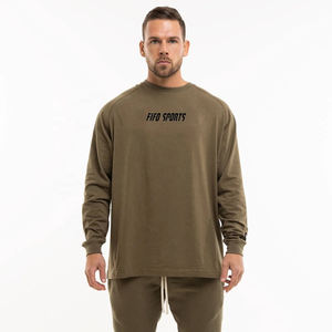 HIC personnalisé 100% coton 220gsm unisexe goutte épaule à manches longues surdimensionné Style décontracté T-Shirt pour hommes - Product Image 4