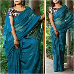 Tenue ethnique indienne de fête, tenue décontractée Georgette, sarouel uni avec Banglori, chemisier en Satin brodé - Product Image 3