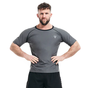 Camiseta Deportiva Gris de Primera Calidad, Ajustada, para Entrenamientos Físicos, al por Mayor, Personalizable, de Media Manga, Absorbente de Sudor - Product Image 2