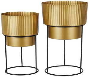 Maceta de flores redonda de estilo moderno de Venta caliente Metal con acabado dorado con soporte Diseño clásico para decoración del hogar y el jardín - Product Image 3