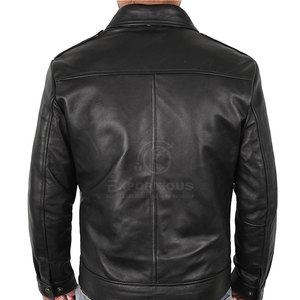 Custom Logo Print High Quality Eco-Friendly <b>Lightweight</b> Comfortable <b>Men</b> Cow Skin Leather <b>Jacket</b> Stand Collar Front Logo - Product Image 4