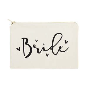 Bride Fashionable Cotton Canvas Cosmetic Bag Large Capacity Portable <b>Makeup</b> <b>Case</b> Zipper Handle Durable Letter Travel Accessory - Product Image 1