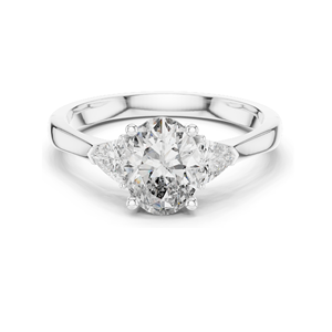 Bague de fiançailles à trois pierres en diamant de laboratoire ovale de 1,30 carat, clarté VVS-VS EF, or 18 carats, 14 carats, 10 carats et argent 925, rose - Product Image 1