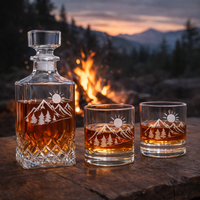 Set de Whisky al por Mayor con Decantador y Vasos, Caja de Regalo de Madera, Set de Whisky Grabado con Montaña para Hombres, Bar en Casa
