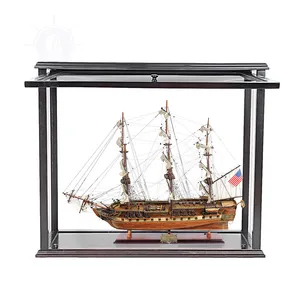 USS Constitution Mid With Display Case Front Open Wooden Replica with Display Stand, Collectible, Decor, Gift, Wholesale