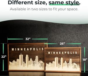 Minneapolis Skyline Wood Art 26 "x 18" Arte de pared de madera decorativo Corte por láser Decoración de habitación de acento de pared de madera para la vida - Product Image 3