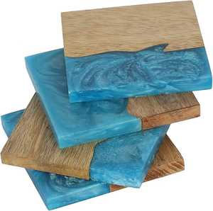 Bois d'acacia avec résine ustensiles de cuisine sous-verres tapis et tampons thé café lait Antic Save Design - Product Image 1