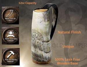 แก้วมักทรงแตรวัว6นิ้วทำมือสไตล์ยุคกลางเป็นมิตรกับสิ่งแวดล้อมอุปกรณ์ดื่มของแท้ประกายธรรมชาติ - Product Image 3