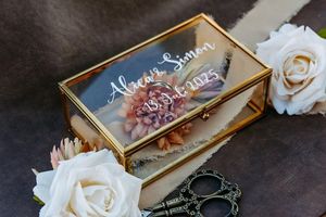 Handmade Brass & Glass Decorative <b>Box</b> Elegant Clear Rectangular Keepsake Case for Scroll Wedding Favors Flower <b>Gift</b> Packaging - Product Image 2