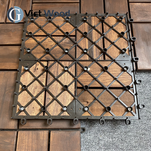 Azulejos de cubierta de madera de acacia entrelazados modernos de 11,8 "x 11,8" acabado cepillado teca para patio al aire libre impermeable contemporáneo - Product Image 4