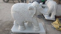 Statue d'éléphant en marbre blanc pour décoration extérieure, éléphant décoratif sculpté à la main en marbre, grande statue d'éléphant en marbre