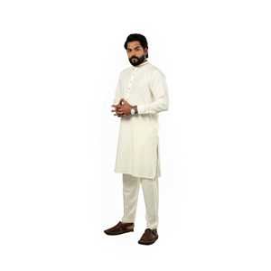 นาดีม คูร์ตา เอ-9 เสื้อเชิ้ตเดรสผู้ชายสีขาวนวล ผ้าฝ้าย 100% ผ้าป๊อปลิน ระบายอากาศได้ดี - Product Image 1