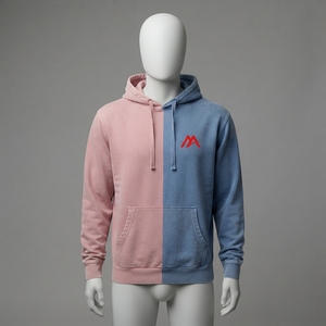 เสื้อฮู้ดผู้ชาย MATTIERA สีชมพู-น้ำเงิน ทูโทน พิมพ์โลโก้สีแดง ผ้าฟลีซ สไตล์สตรีทแวร์ลำลอง เสื้อฮู้ดแบบมีฮู้ด สั่งทำขายส่ง OEM - Product Image 1