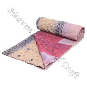 Authentic Indian Vintage Reversible Kantha <b>Quilt</b> 100% Cotton Hand Stitched Heavy Throw Single Size Printed Wholesale Sari <b>Quilt</b> - Product Image 5