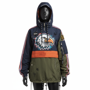 Chaqueta cortavientos para mujer, bloque de color de nailon, azul marino, naranja Oliva, logotipo personalizado, bordado, diseño de estampado, chaqueta cortavientos para mujer - Product Image 1