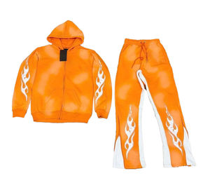 Survêtement vintage personnalisé délavé à l'acide pour hommes Streetwear vieilli coupe et couture Patchwork ensemble sweat à capuche et pantalon de survêtement - Product Image 5