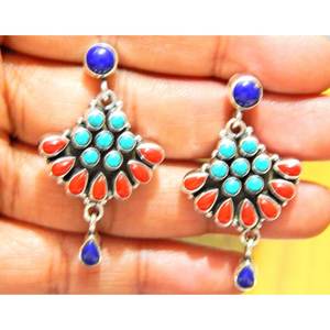 Handmade 925 Sterling Silver <b>Earring</b> <b>Stud</b> Natural <b>Turquoise</b> Lapis Lazuli 14K Gold Luxury 925 Silver <b>Turquoise</b> <b>Earring</b> - Product Image 4