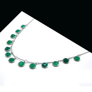 925 <b>Sterling</b> <b>Silver</b> Bezel <b>Necklace</b> with Natural Green Onyx Gemstone Fashion Beaded Jewelry for Girls <b>Women</b> Perfect Gift Item - Product Image 1