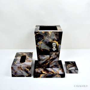 Accessoires de salle de bain en résine aspect écologique Distributeur de savon Porte-brosse à dents Boîte à mouchoirs Poubelle-Tout étanche! - Product Image 2