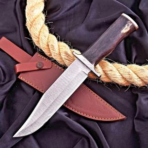Couteau en acier damas sur mesure couteau de camping de chasse avec manche en os couteau d'extérieur à lame fixe supporté par OEM de qualité industrielle - Product Image 1