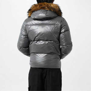 Custom Shiny Grey Puffer Jacket Men Women <b>Winter</b> Warm Fur Hood Glossy <b>Quilted</b> Down Coat Windproof Outdoor Parka Bubble Overcoat - Product Image 2
