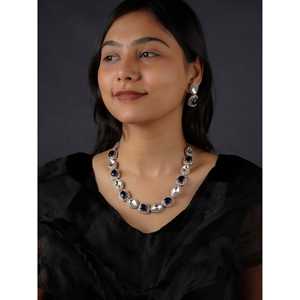 Conjunto de collar de joyería fina azul estilo Polki sintético PK-S10B - Product Image 3