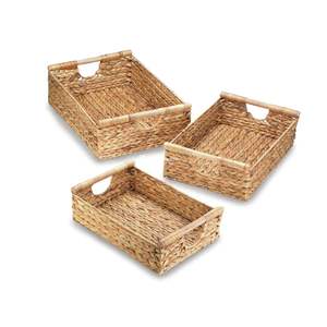 Ensemble de paniers de rangement en jacinthe d'eau, organisateur tressé écologique avec couvercle festonné et poignées en bois, vente en gros - Product Image 1