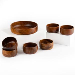 Cuencos de madera natural de varios tamaños, hechos a mano, sostenibles, de madera maciza para servir sopa y fideos. - Product Image 5