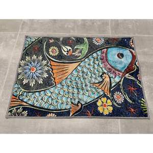 Alfombra con Diseño de Mosaico de Peces: Alfombra Antideslizante Decorativa, Decoración para Salón, Alfombra Delgada de Tela No Tejida - Product Image 1