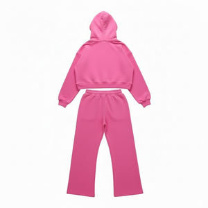 Custom Logo Embroidery <b>Oversize</b> Crop Hoodie & <b>Sweatpants</b> Streetwear Heavyweight 100% Cotton Fleece Tracksuit For Unisex - Product Image 6