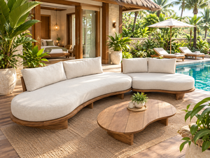 Conjunto de Sofás Curvos de Tela para Jardín, Muebles de Patio de Madera para Exteriores, Asientos para el Borde de la Piscina - Product Image 1