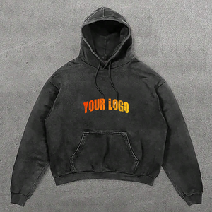 Quick Dry Breathable Acid Wash Custom Puff Printed 100% Cotton Logo High Quality Men's Fleece Eco-Friendly Autumn Hoodies - Product Image 1