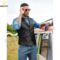 Herren Leder-Anzugweste Slim Fit Casual Western Weste Jacke Leichte V-Ausschnitt Anzugweste