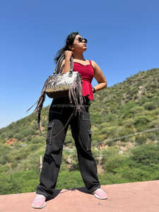 Western Cowhide <b>Leather</b> Hand <b>Tooled</b> Carving <b>Leather</b> Fringe Tote Bag Stylish Purse <b>Leather</b> Bags for Women's Multi Use - Product Image 3